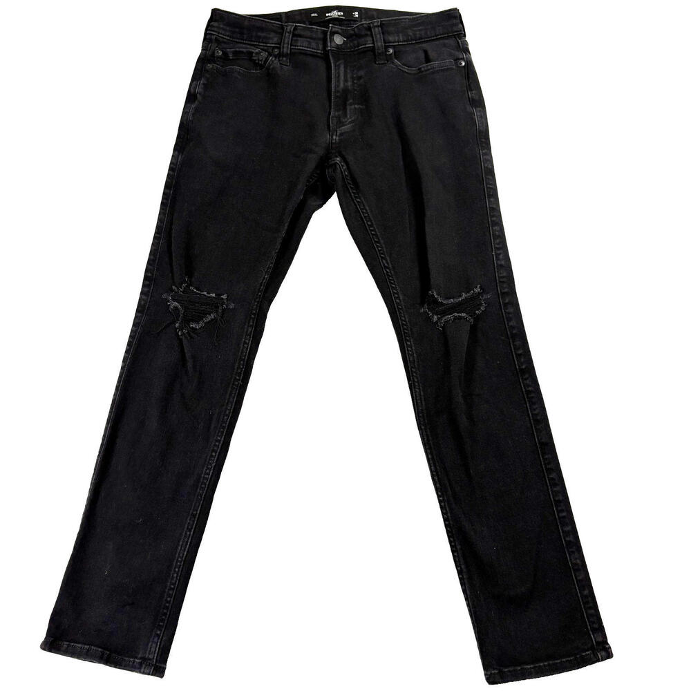 Hollister Jeans Mens W30 L30 Black Distressed Skinny Y2K Grunge Denim Streetwear